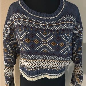 Women's Juniors Blue Patterned Sweater Medium by BDG